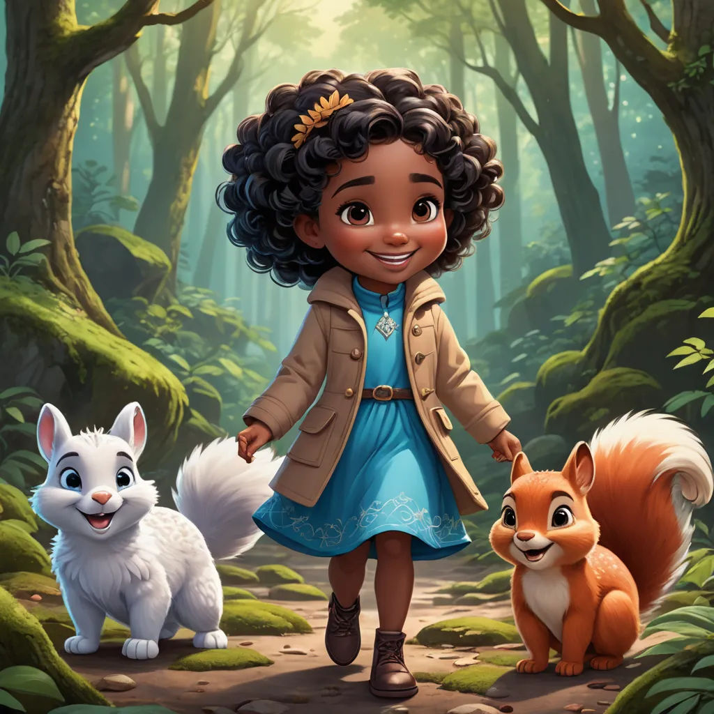 a little girl is walking with two animals in the woods, and the girl is holding a squirrel's hand, furry art, a storybook illustration, Chris LaBrooy, key art