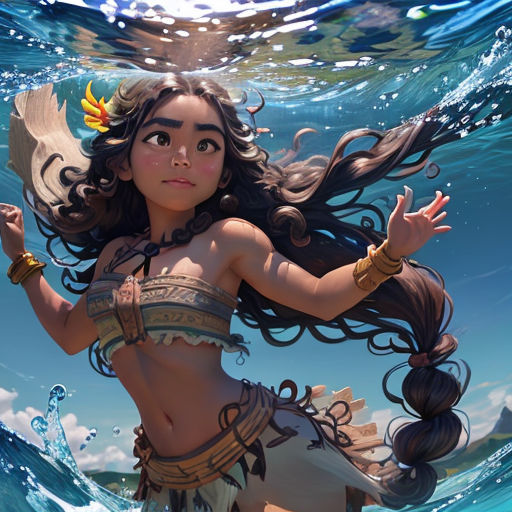 a woman in a bikini under water with a bird on her head and a bird on her arm, and a bird in her hand