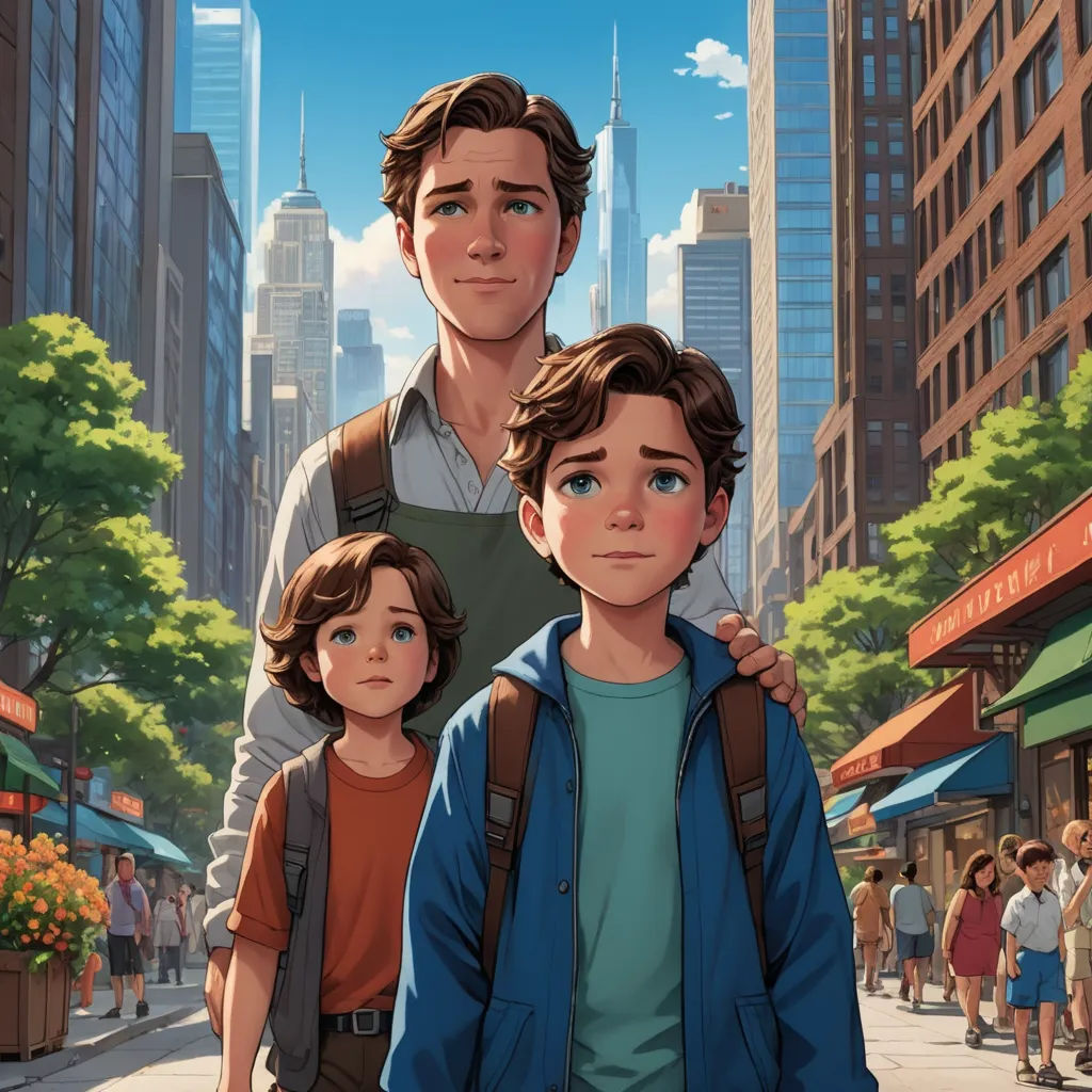 a man and a woman standing in front of a city street with buildings and people walking by them on a sunny day, american realism, a comic book panel, Brothers Hildebrandt, rossdraws global illumination