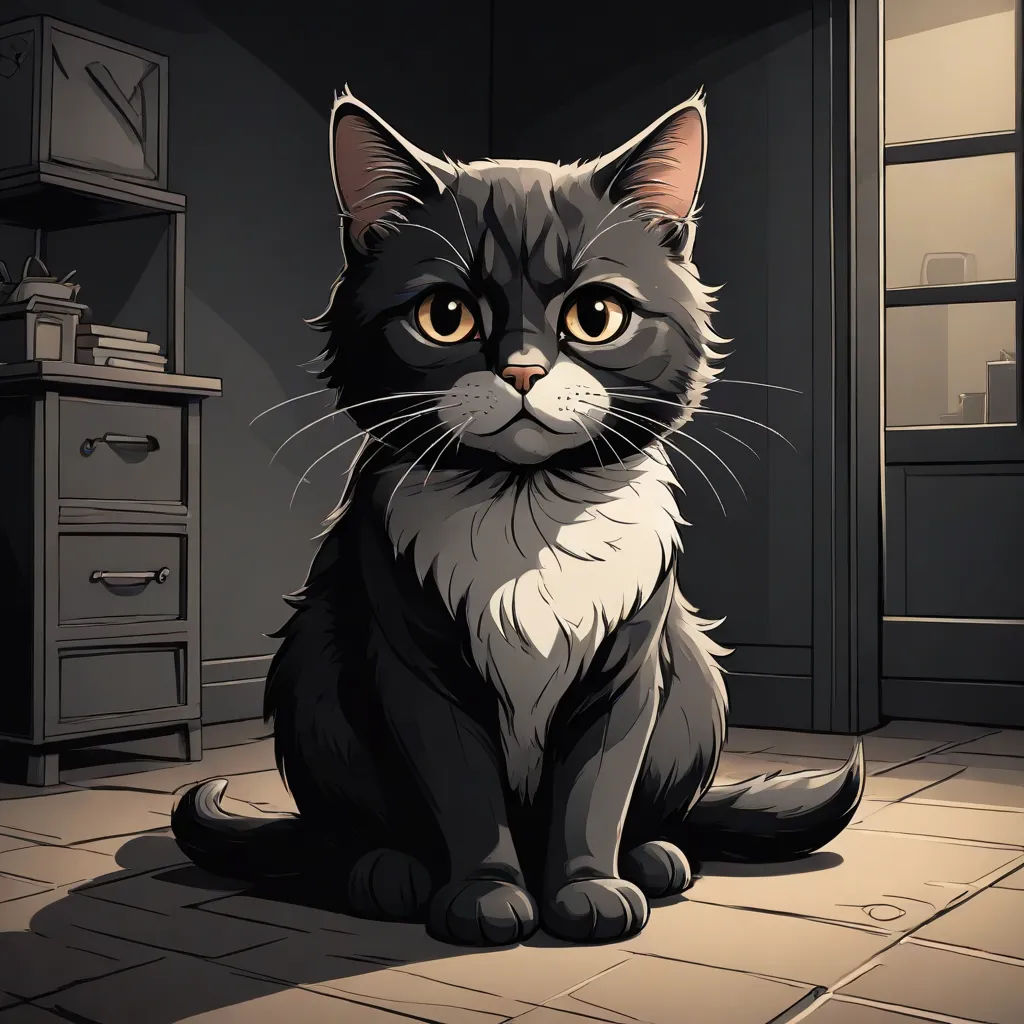 a cat sitting on a tile floor in a room with a clock on the wall and a window behind it, sots art, a character portrait, Felix Octavius Carr Darley, character portrait