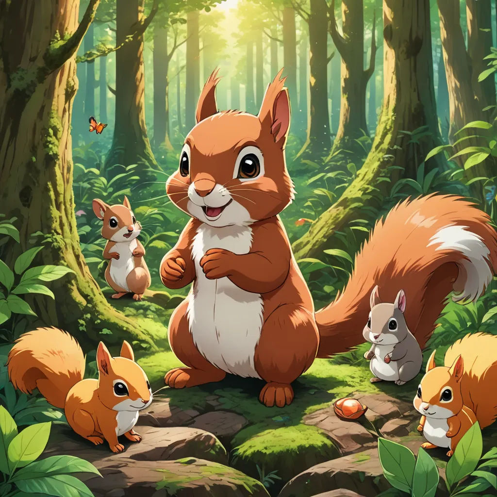 a group of animals standing in the middle of a forest with trees and grass on the ground and a sun shining through the trees, furry art, concept art, Chippy, official art