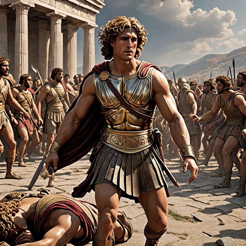 a man in a roman costume is being led by a man in a gladia costume and a man in a helmet, classical realism, a detailed matte painting, Avgust Černigoj, weta digital