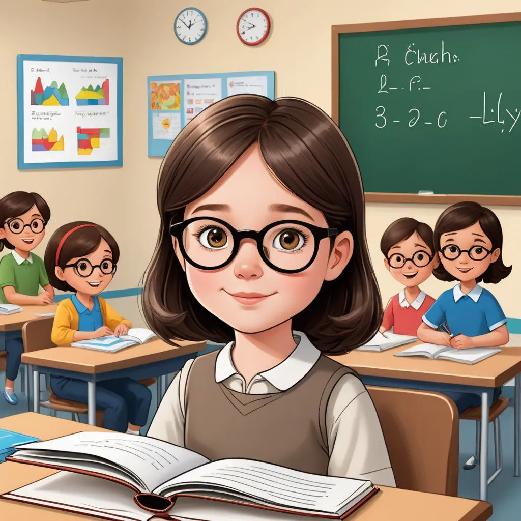 a cartoon of a girl in a classroom with her teacher and students in the background with a book open, danube school, a storybook illustration, Ada Gladys Killins, 2 d game art