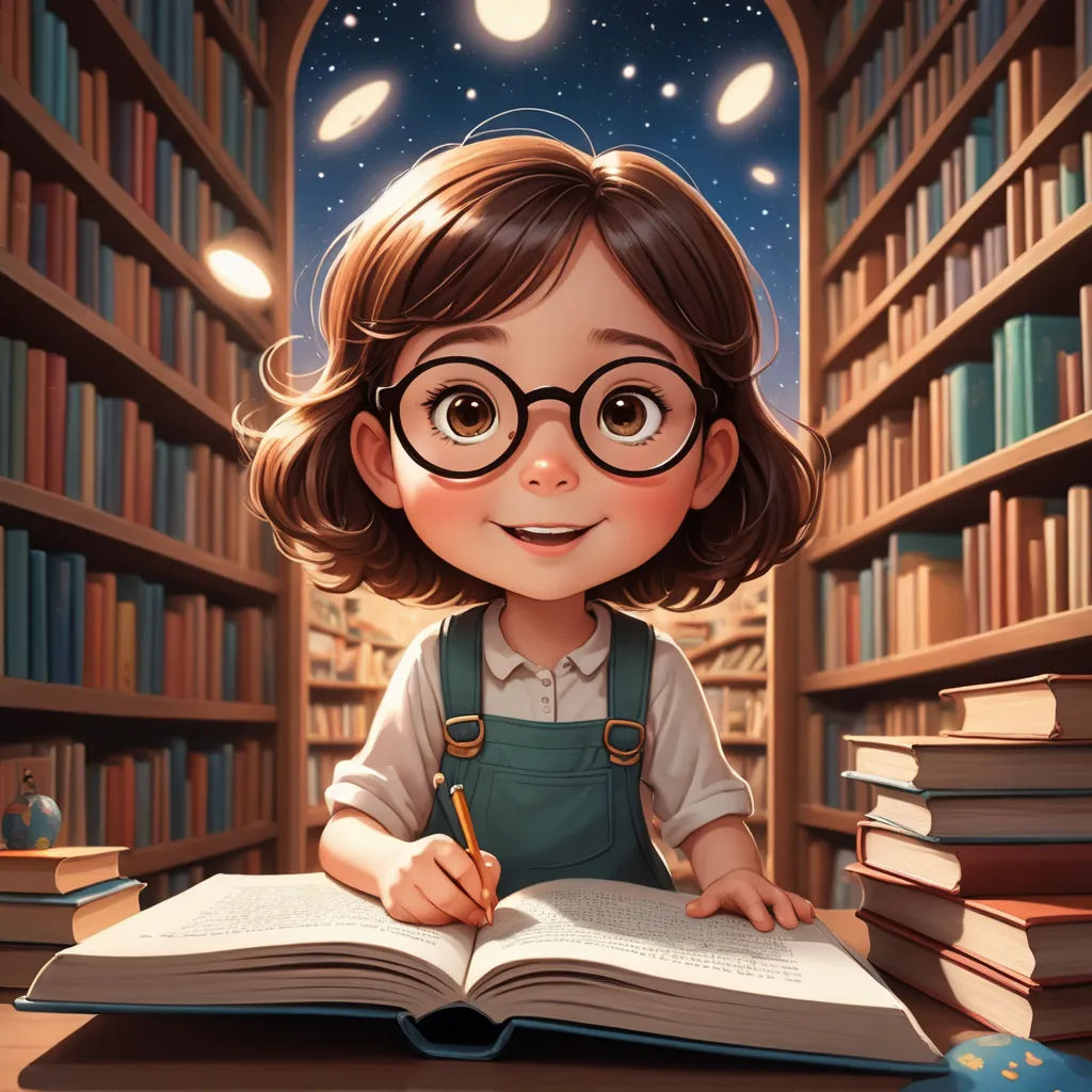 a cartoon girl is sitting at a table with a book and a pen in her hand and a book in front of her, fantasy art, a storybook illustration, Cyril Rolando, storybook illustration