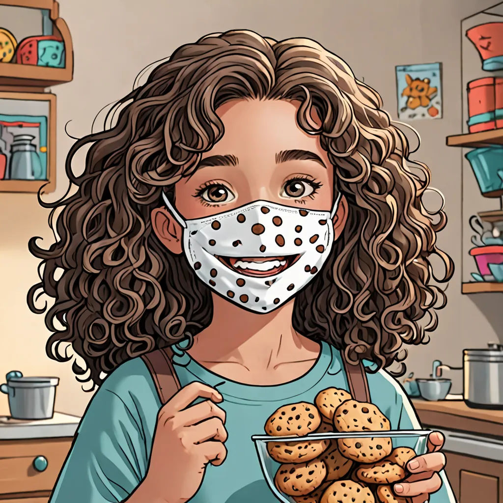 a woman wearing a face mask holding a plate of cookies in a kitchen with a bowl of cookies in front of her, Diego Gisbert Llorens, neoplasticism, a character portrait, high detail illustration