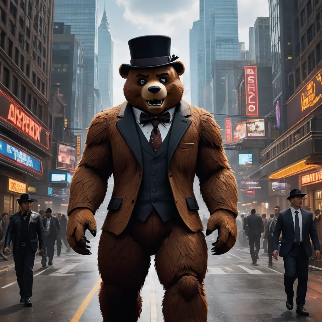 a man in a suit and top hat walking down a street in a big city with tall buildings and tall buildings, furry art, concept art, Chris LaBrooy, furaffinity