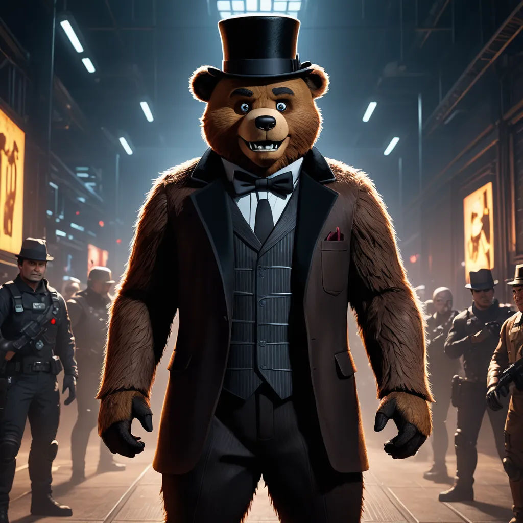 a man in a suit and top hat standing in a hallway with other men in uniform and a man in a top hat, furry art, concept art, Chris LaBrooy, unreal engine 5 quality render