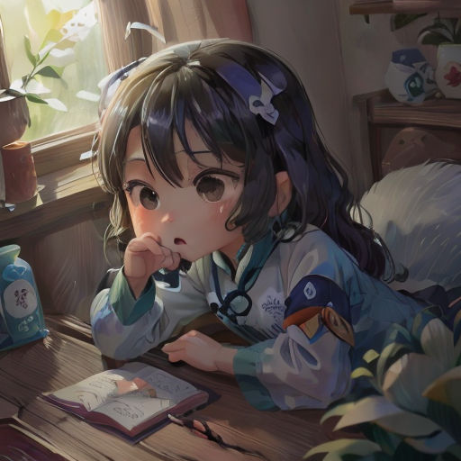 a girl sitting at a table with a book and a cup of coffee in front of her, looking at the camera