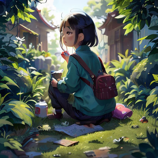 a girl sitting on the ground in the grass with a cup of coffee in her hand and a book in her other hand