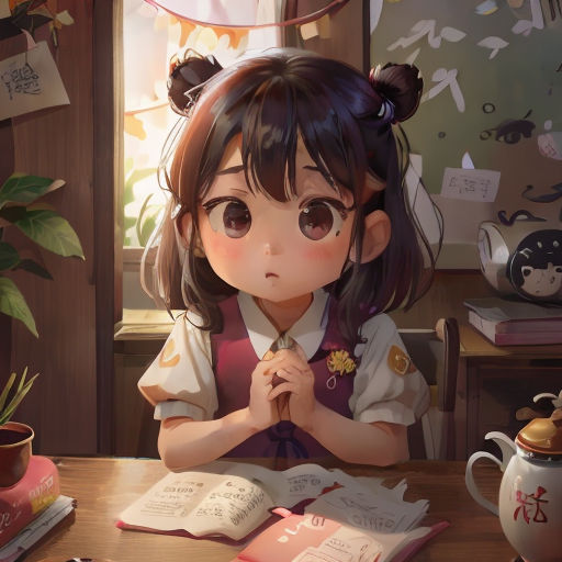 a girl sitting at a table with a book and a cup of coffee in front of her and a book on the table