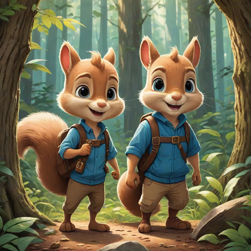a couple of animals that are standing in the woods together with backpacks on their backs and one is wearing a blue shirt, furry art, concept art, Charles Fremont Conner, key art