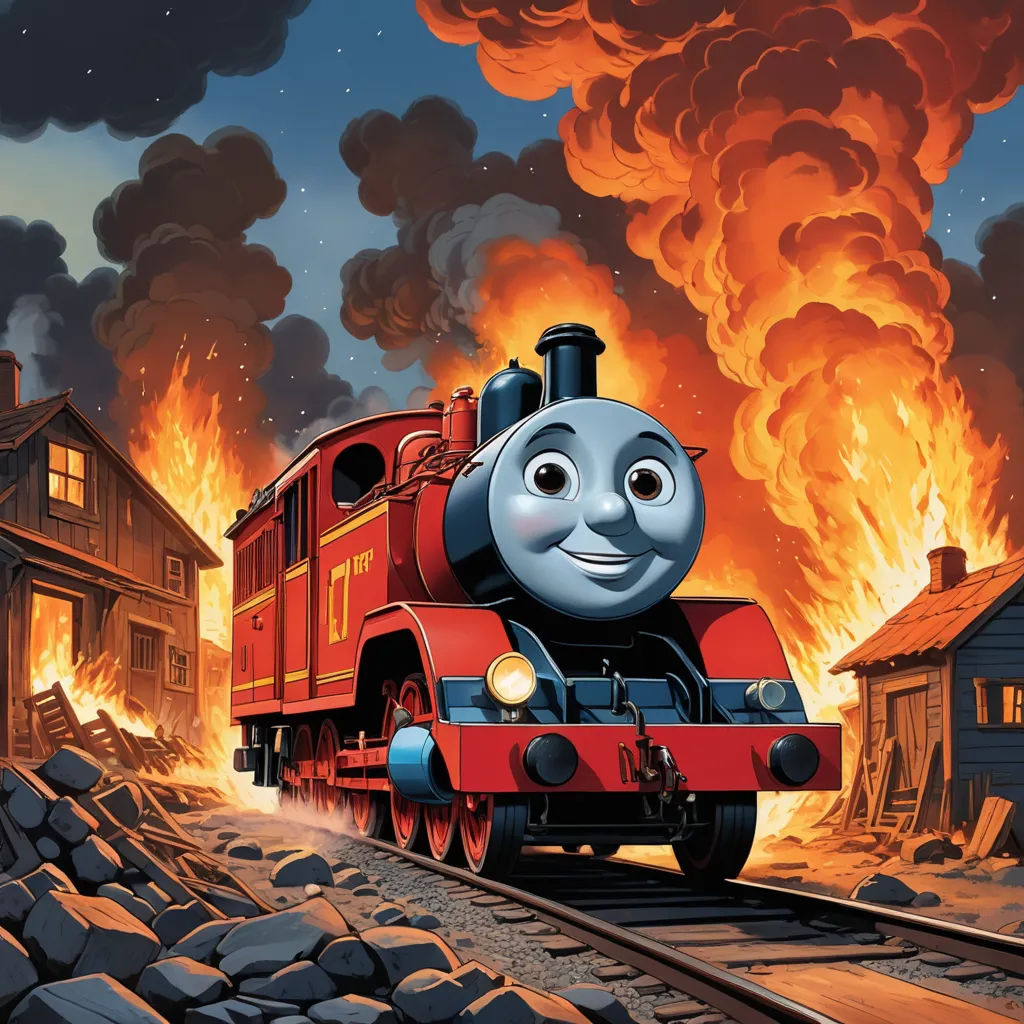 a cartoon train is coming down the tracks with a lot of smoke coming out of it's mouth, sots art, concept art, David Martin, official art