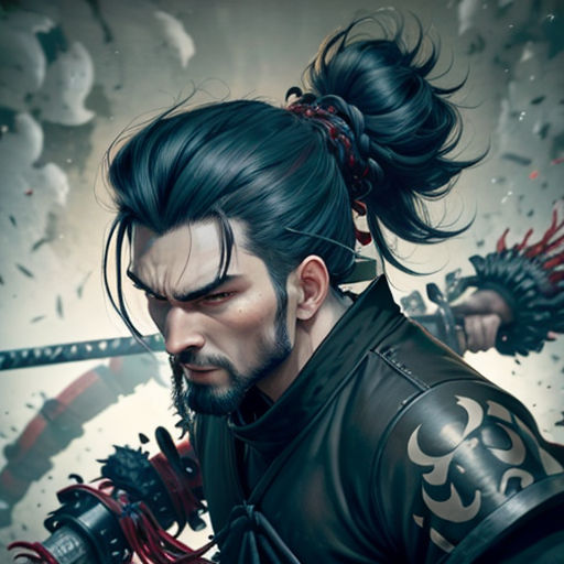 a man with a sword and a demon on his shoulder, with a demon on his shoulder and a demon on his shoulder
