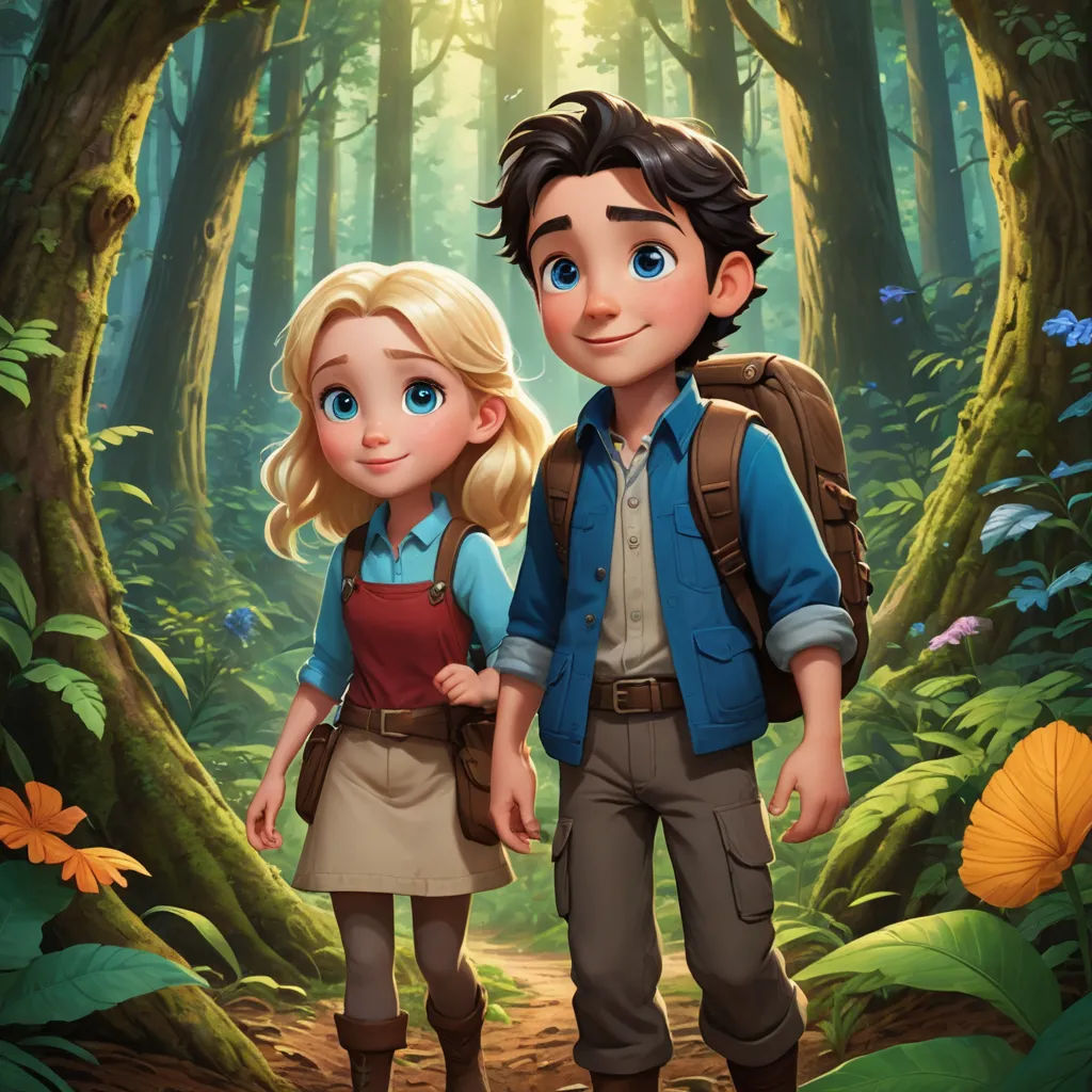 a couple of people standing in a forest with a backpack on their shoulders and a backpack on their shoulder, sots art, concept art, Cliff Childs, key art