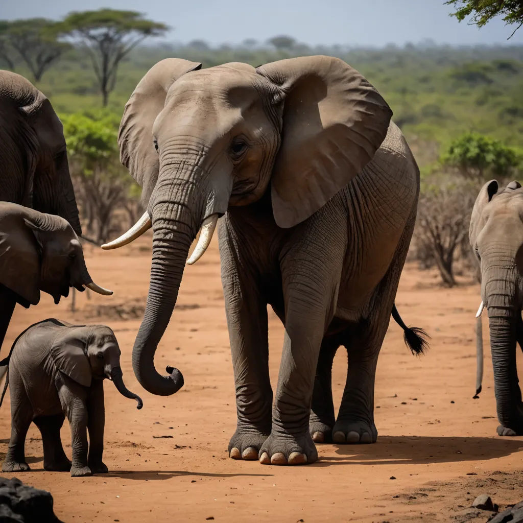 a herd of elephants walking across a dirt field next to trees and bushes on a sunny day with a baby elephant, incoherents, a jigsaw puzzle, Amédée Ozenfant, wildlife photography