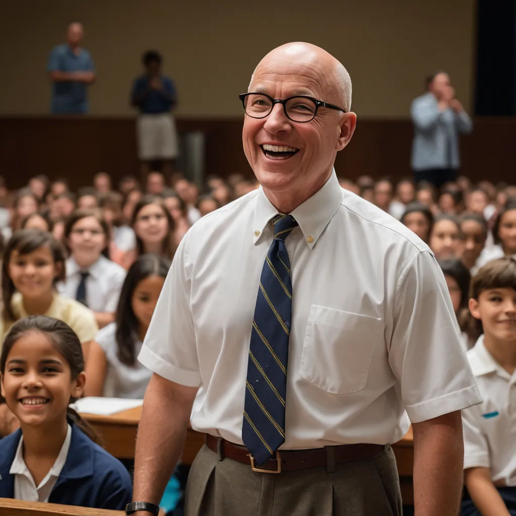 a man in a tie standing in front of a group of students in a classroom with a smiling man in the middle, heidelberg school, a character portrait, Art Fitzpatrick, movie still