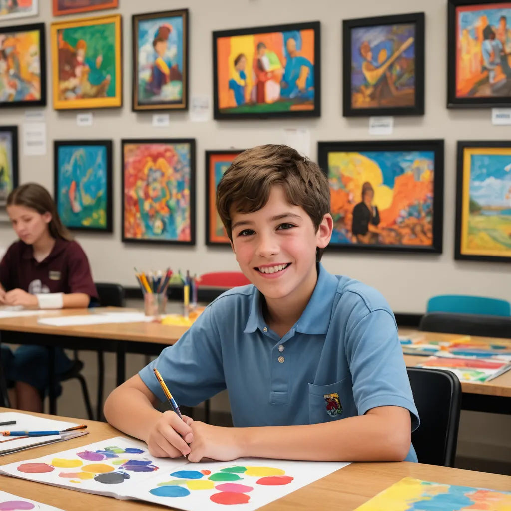 a boy sitting at a table with a pencil in his hand and a picture of a princess on the wall behind him, american barbizon school, a pointillism painting, Art & Language, bright studio setting