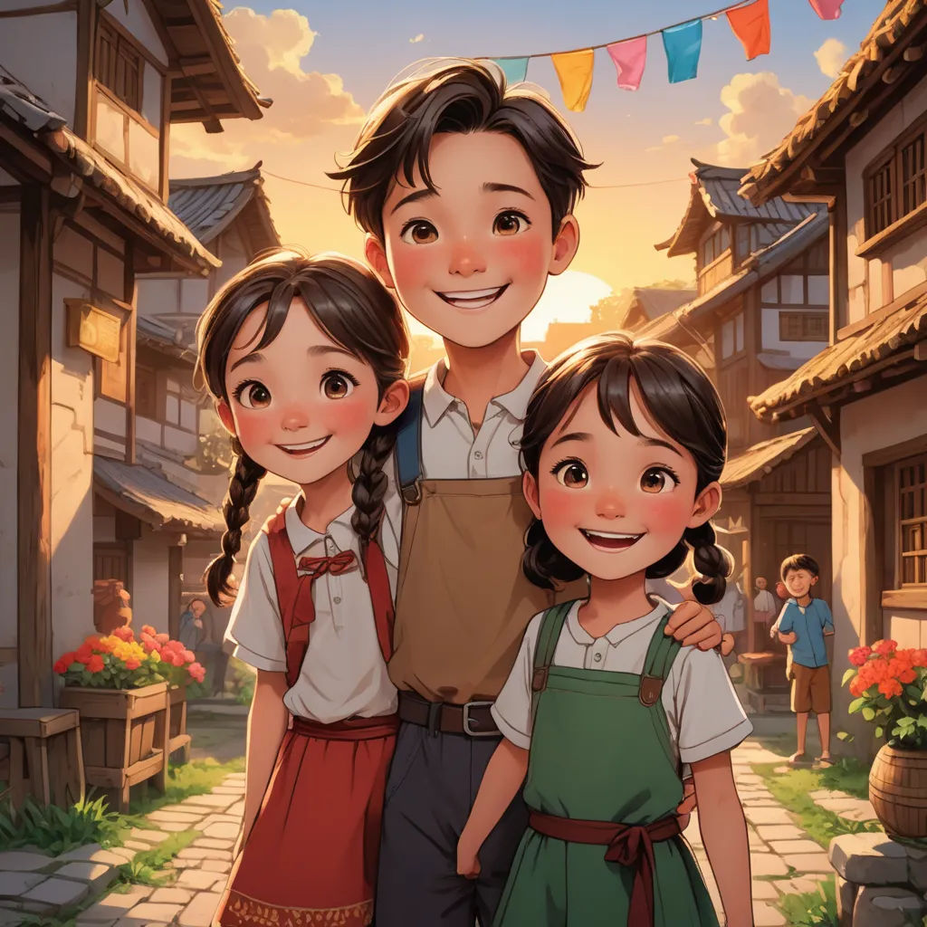 a couple of kids standing next to each other in front of a building with a sky background and a flag, lyco art, a storybook illustration, David Park, rossdraws global illumination
