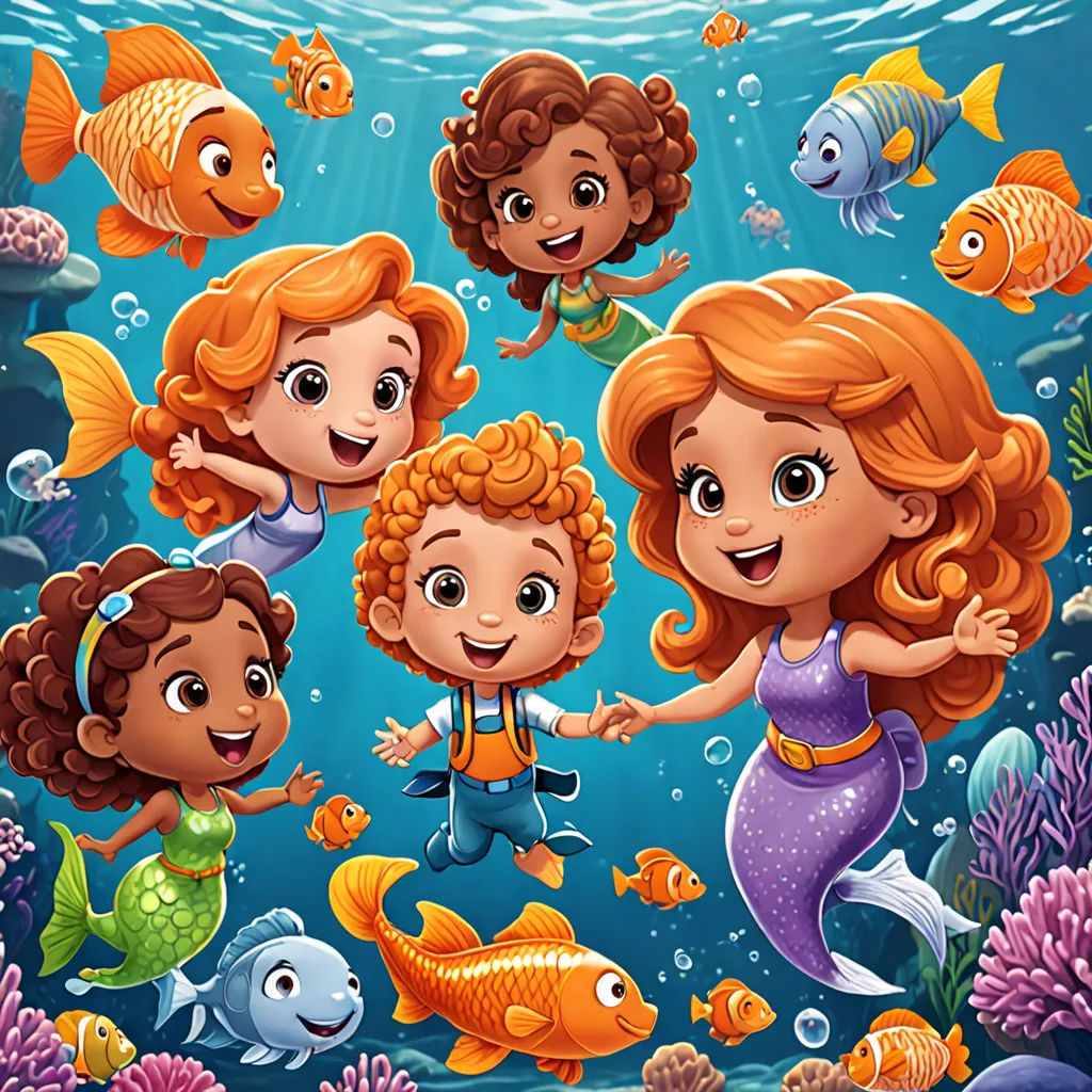 a group of children swimming in the ocean with fish and corals around them illustration by alex krawc, pop surrealism, a storybook illustration, Diego Gisbert Llorens, promotional image