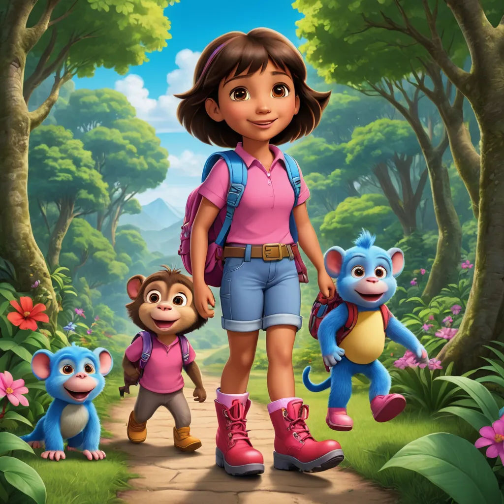 a cartoon girl and two small monkeys in a forest with a girl holding the hand of a boy and a monkey, primitivism, a poster, Ella Guru, promotional image