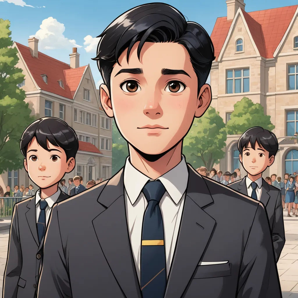 a man in a suit and tie standing in front of a group of people in front of a building, paris school, a character portrait, Cedric Seaut (Keos Masons), official art