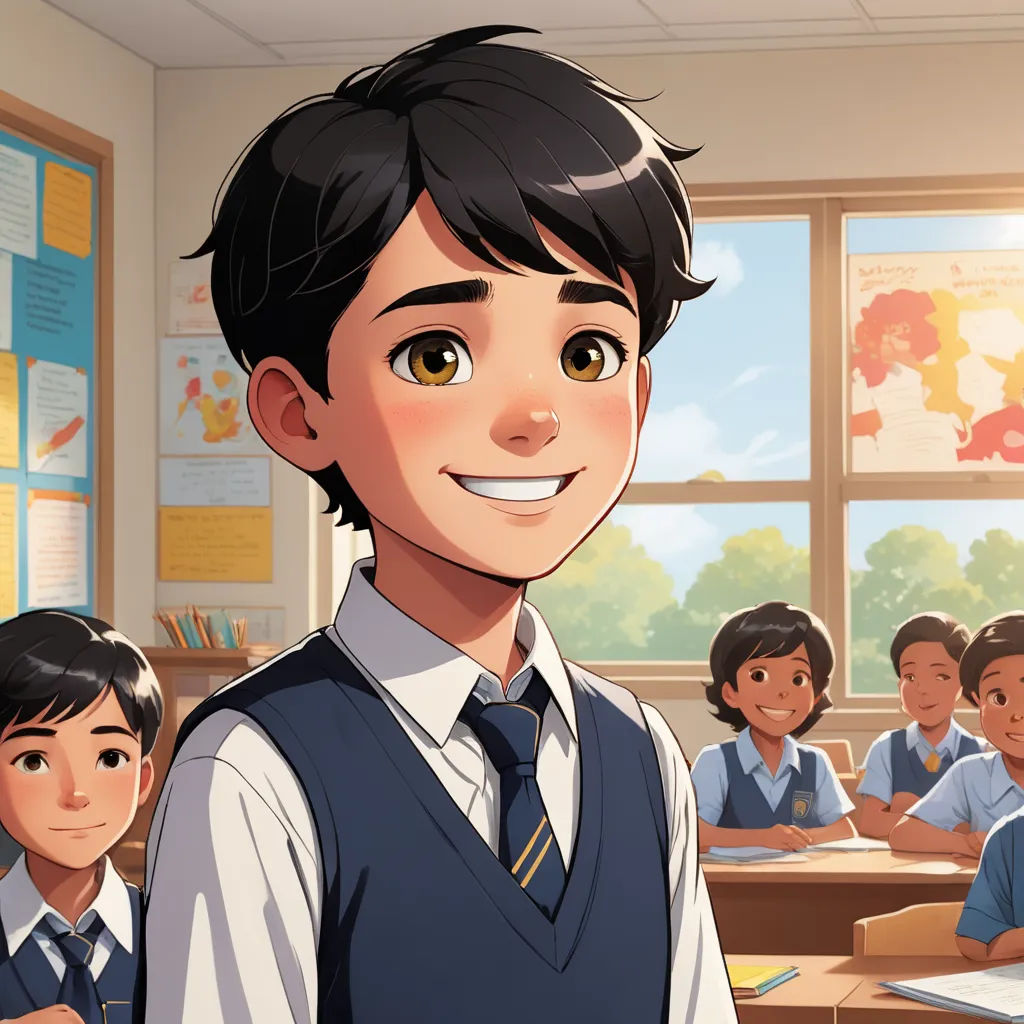 a cartoon of a boy in a classroom with other children in the background and a teacher in the foreground, vancouver school, a character portrait, Cedric Seaut (Keos Masons), official art