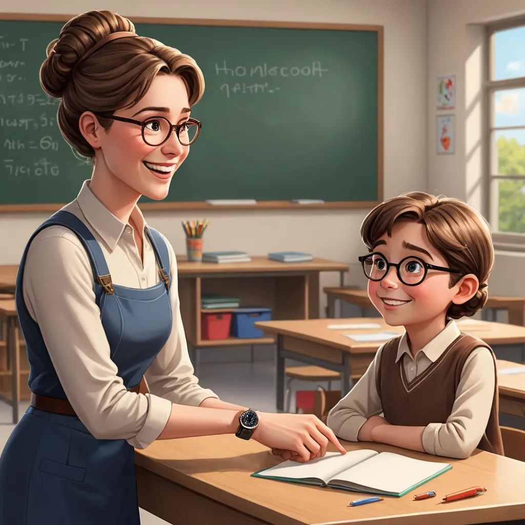 a cartoon of a teacher and a student in a classroom with a chalkboard in the background and a chalkboard with a chalkboard on it, american scene painting, concept art, Alejandro Burdisio, official art