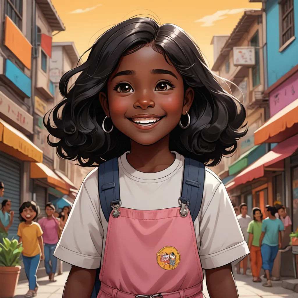 a cartoon girl with a pink apron and a pink shirt on a city street with people walking around her, photorealism, a character portrait, Ella Guru, comic cover art