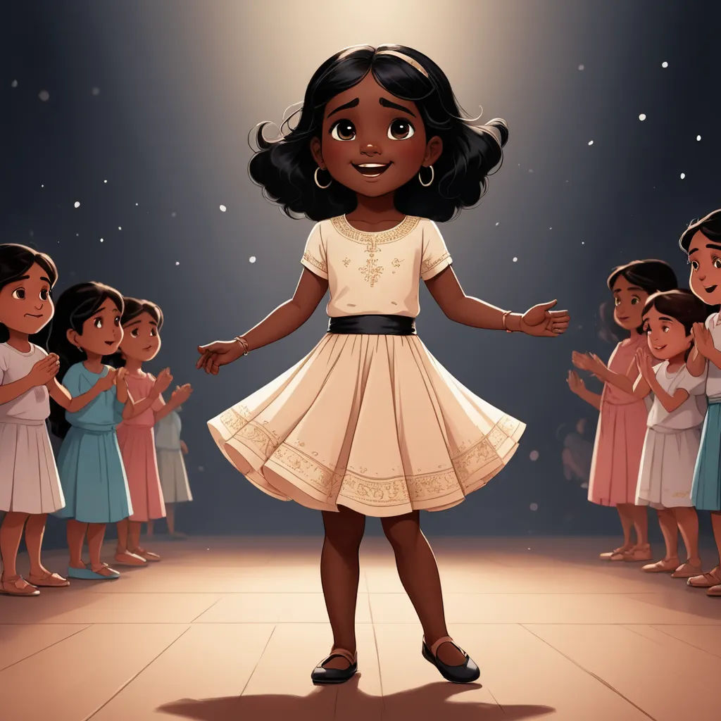 a girl in a white dress standing in front of a group of children in a choir with their hands out, serial art, a storybook illustration, Ella Guru, official art