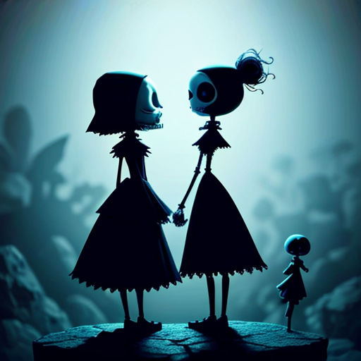 a couple of cartoon characters standing next to each other in front of a blue background with a light behind them