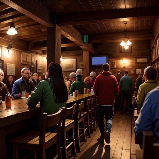 a group of people sitting at a bar with a lot of chairs around it and a television on the wall