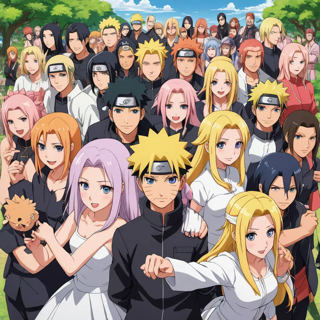 a group of people standing in front of a crowd of people with their arms around each other in front of a tree, les nabis, a poster, Baiōken Eishun, official art