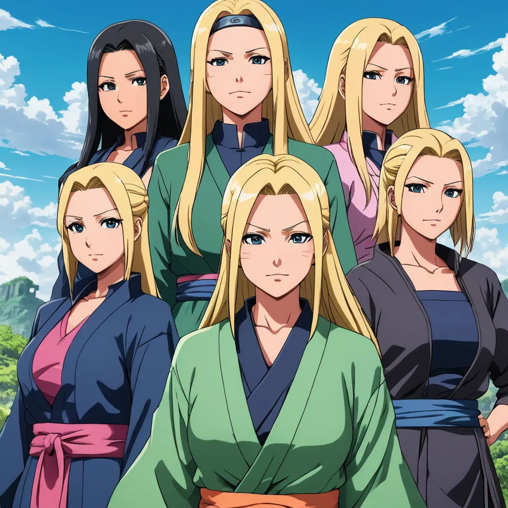 a group of women in kimonos standing in front of a blue sky with clouds in the background, rayonism, concept art, Baiōken Eishun, official art