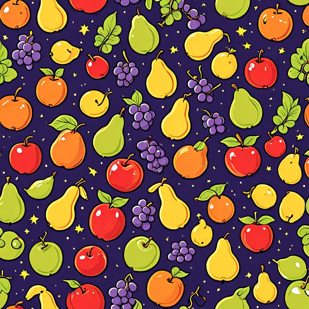 a bunch of fruit on a purple background with stars and a star in the middle of the picture,, folk art, computer graphics, Annabel Kidston, berries