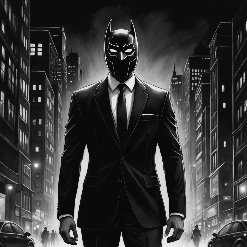 a man in a suit and mask walking down a street at night with a car in the background and a cityscape in the background, harlem renaissance, an ultrafine detailed painting, Altichiero, noir