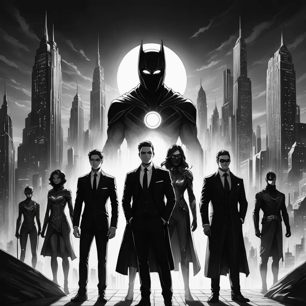 a group of people standing in front of a city with a batman poster on it's wallpaper, sots art, a comic book panel, Artgerm, comic cover art