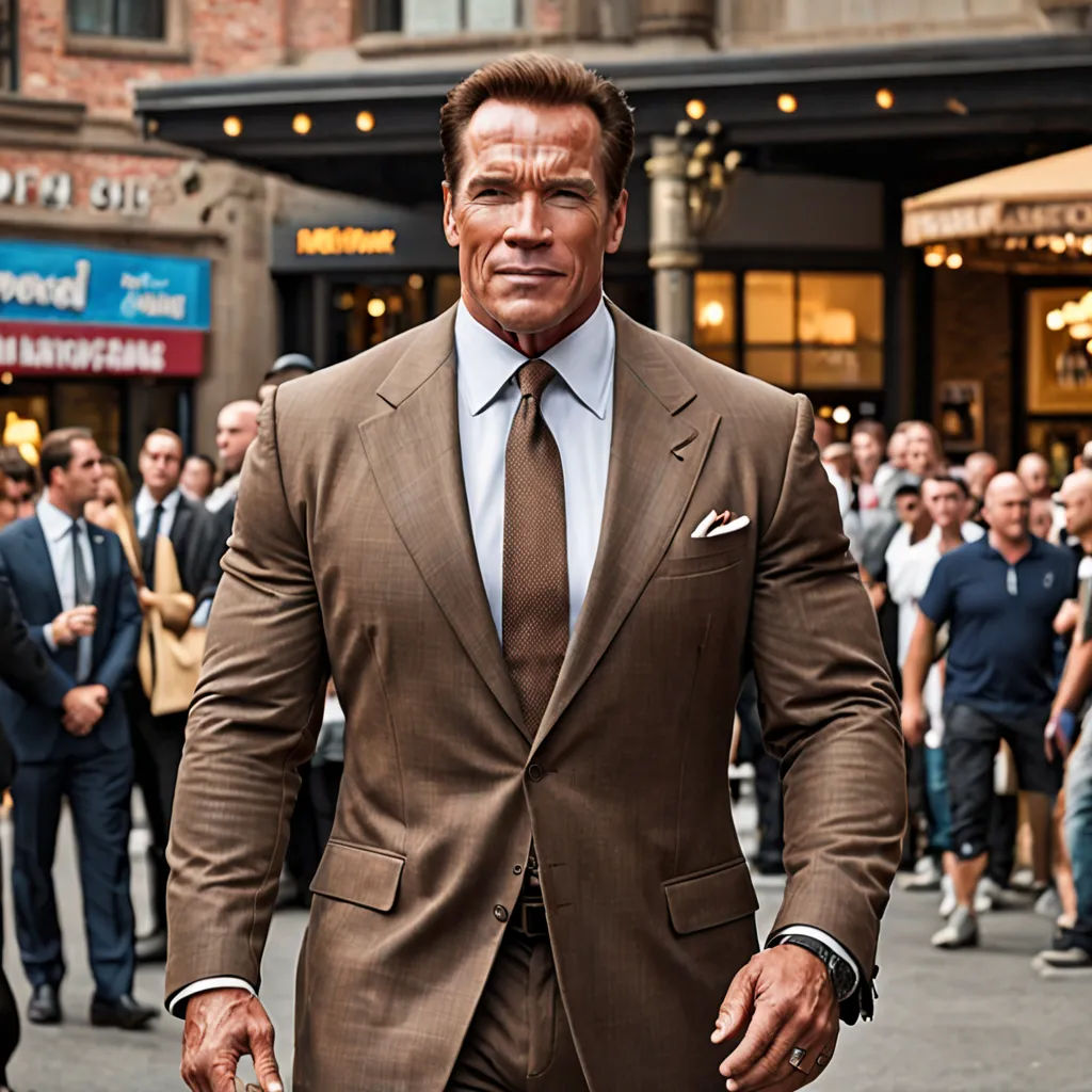 a man in a suit and tie walking down a street with a crowd of people behind him and a building in the background, viennese actionism, a character portrait, Arnold Brügger, arnold render