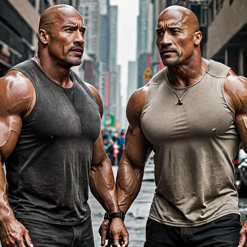 two men in muscle shirts standing on a street corner in the middle of a city with a city street in the background, antipodeans, a marble sculpture, Daryush Shokof, vfx
