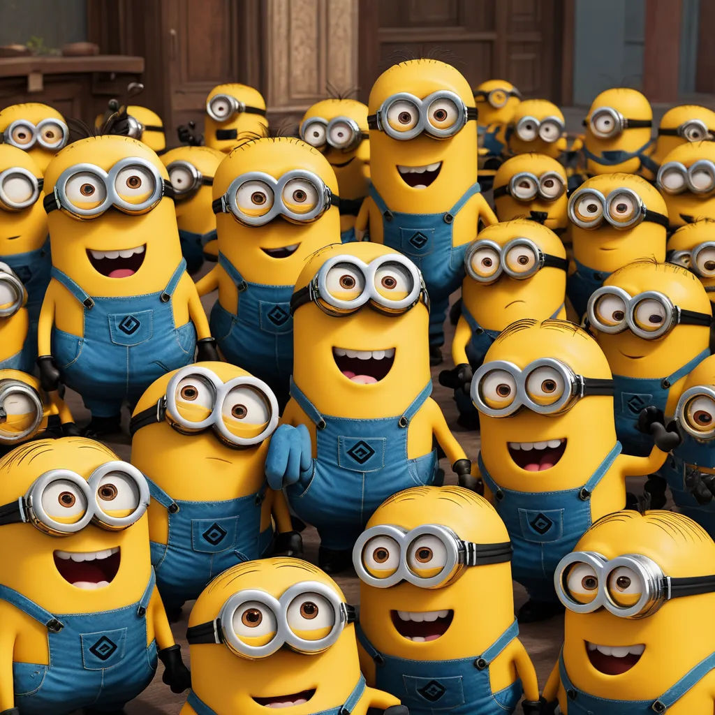 a group of minion characters with their eyes closed and eyes wide open, all in blue overalls, incoherents, a microscopic photo, David Teniers III, pixar and disney animation