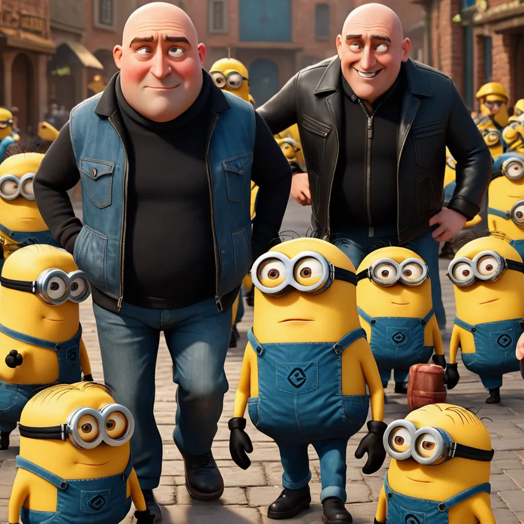 a group of animated characters standing next to each other on a street with a man in the middle of the group, excessivism, concept art, Altoon Sultan, pixar and disney animation