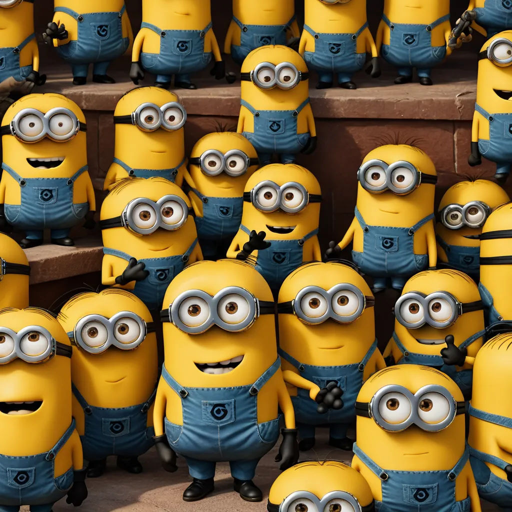 a bunch of minion characters are standing together in a row with one looking at the camera and the other looking at the camera, incoherents, a microscopic photo, David Teniers III, pixar and disney animation