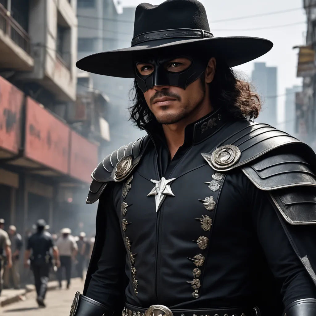a man in a black hat and costume on a street corner with a crowd of people walking by him, rayonism, a character portrait, Americo Makk, promotional image