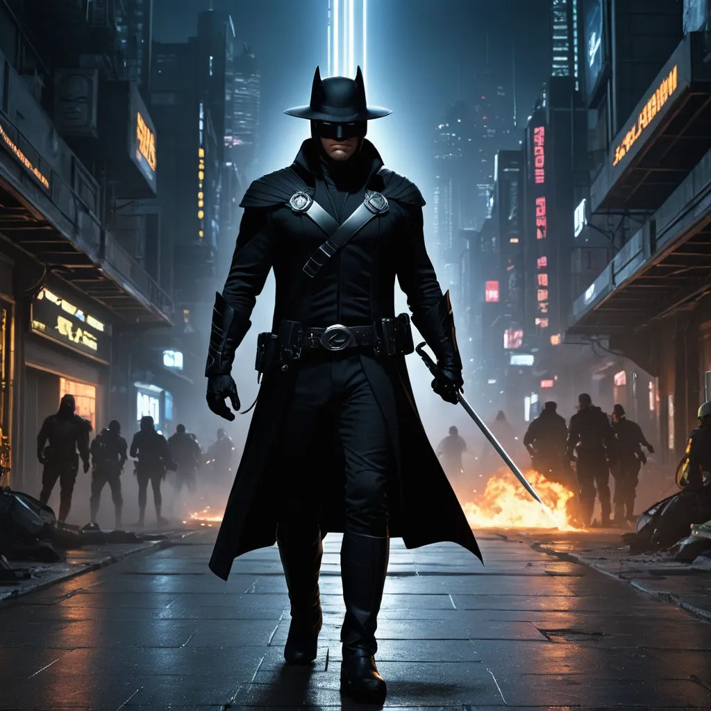 a man in a black suit and hat walking down a street in a city at night with a lot of people, rayonism, concept art, Altichiero, promotional image