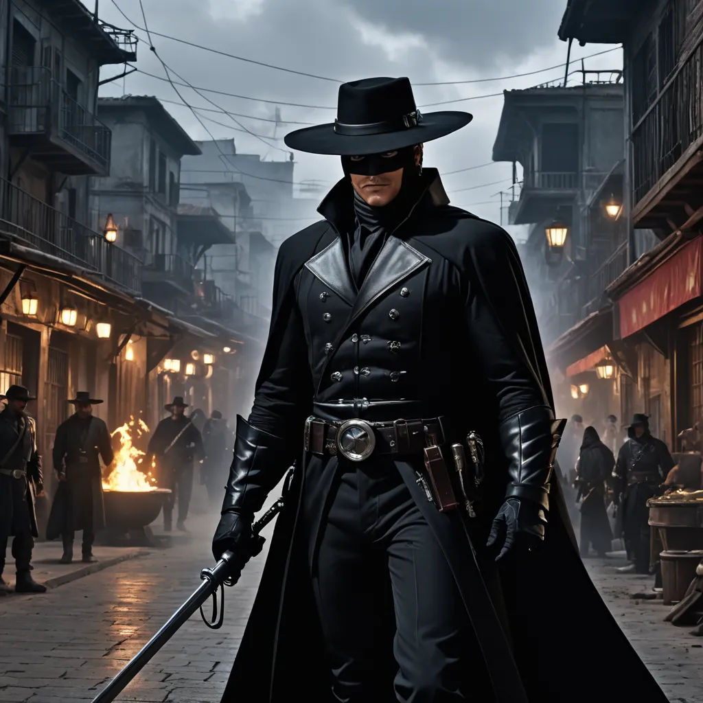 a man in a black coat and hat with a gun in his hand and a gun in his other hand, rayonism, a detailed matte painting, Boleslaw Cybis, western comic book art