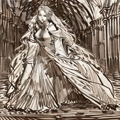 a drawing of a woman in a dress walking through a tunnel of water with a bird on her shoulder