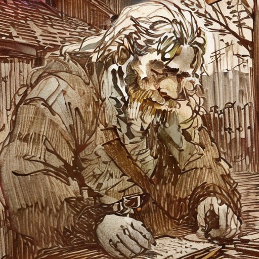 a drawing of a man sitting down with a book in his hand and a cat on his lap next to him