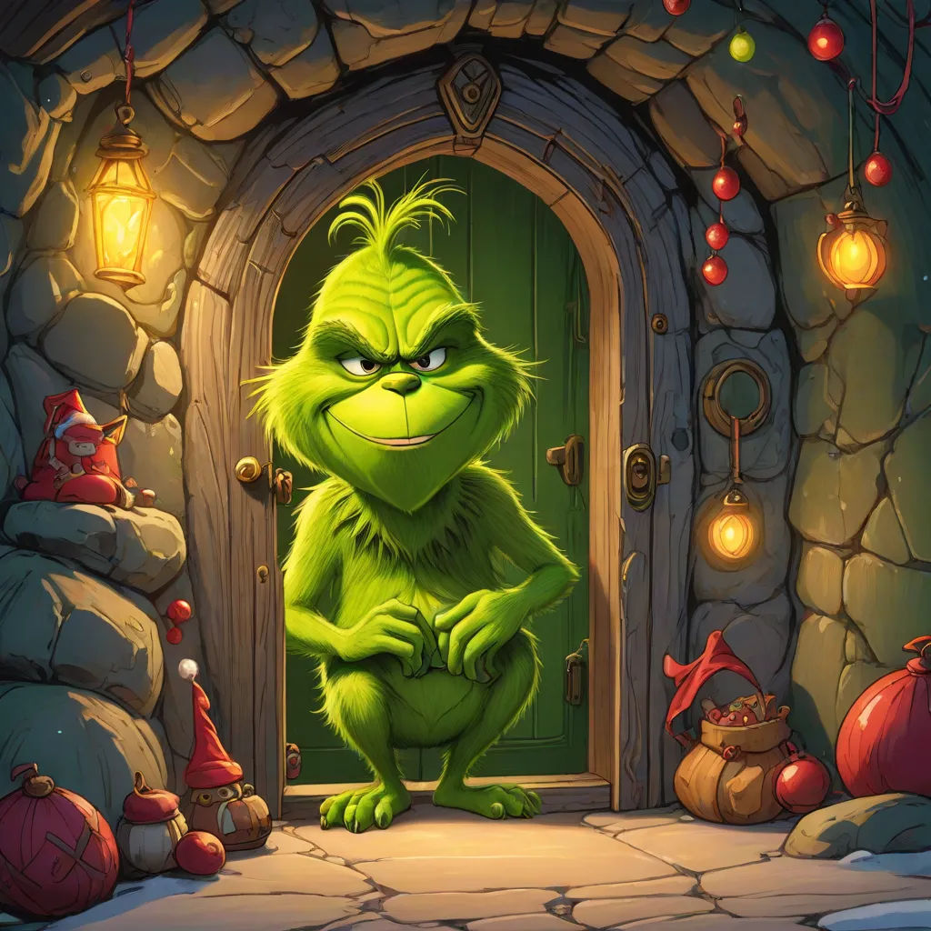 a cartoon character is standing in front of a door with a grin on it's face and arms, Chris LaBrooy, sots art, a digital rendering, official art