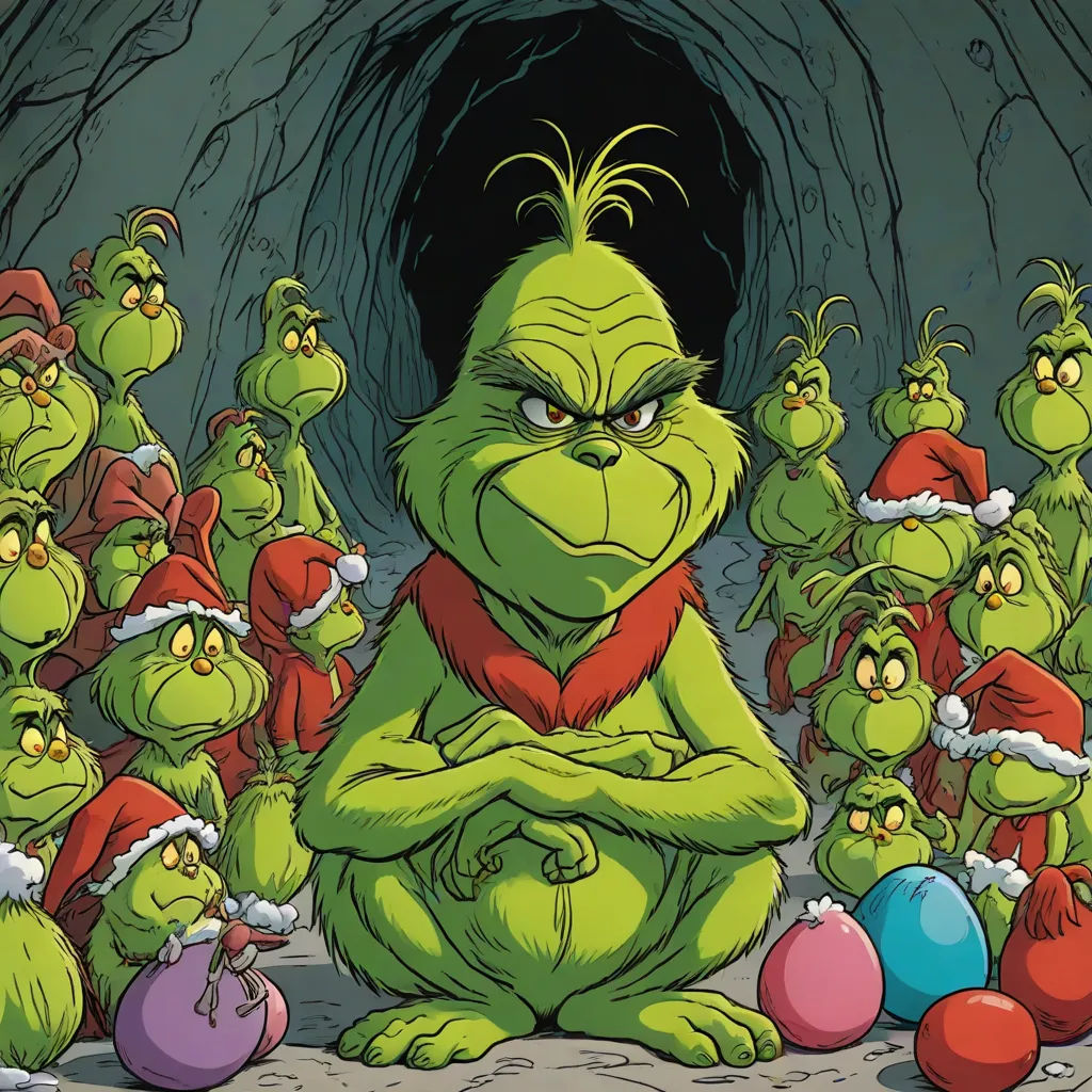 a group of green cartoon characters standing in a cave with balls and eggs around them and one person in the middle of the group, Ernest William Christmas, antipodeans, a character portrait, official art