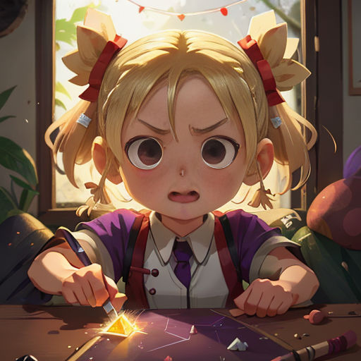 a girl with blonde hair and a bow is looking at a piece of paper with a light shining on it