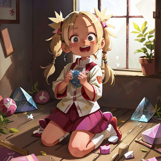 a girl sitting on the floor with a camera in her hand and a bunch of boxes around her and a window behind her